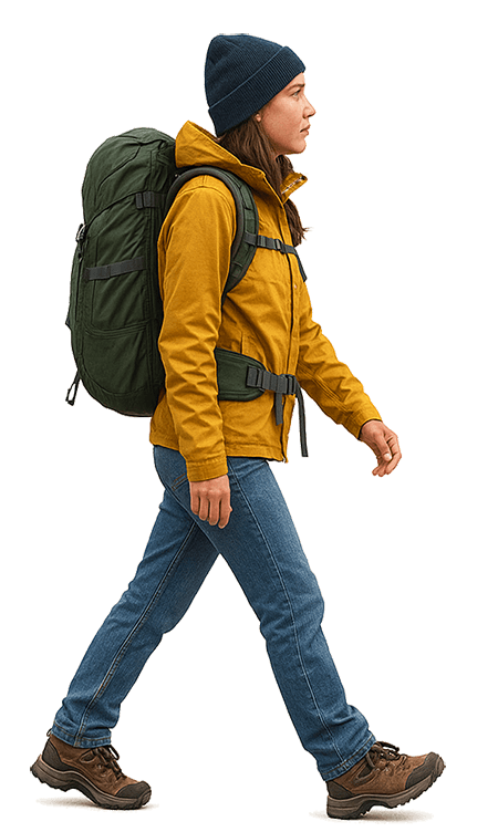 A female hiker is identified as a human through object detection