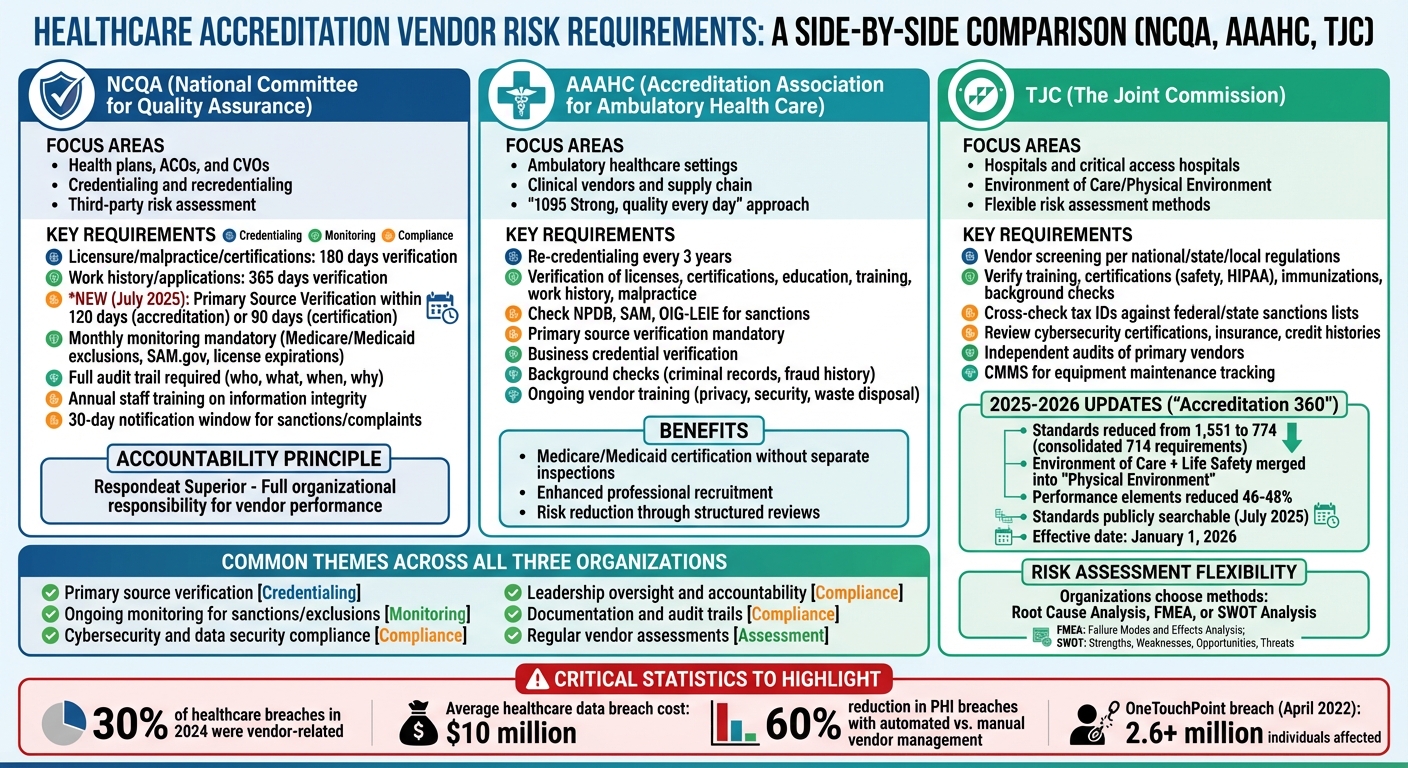 NCQA vs AAAHC vs TJC Healthcare Vendor Risk Requirements Comparison