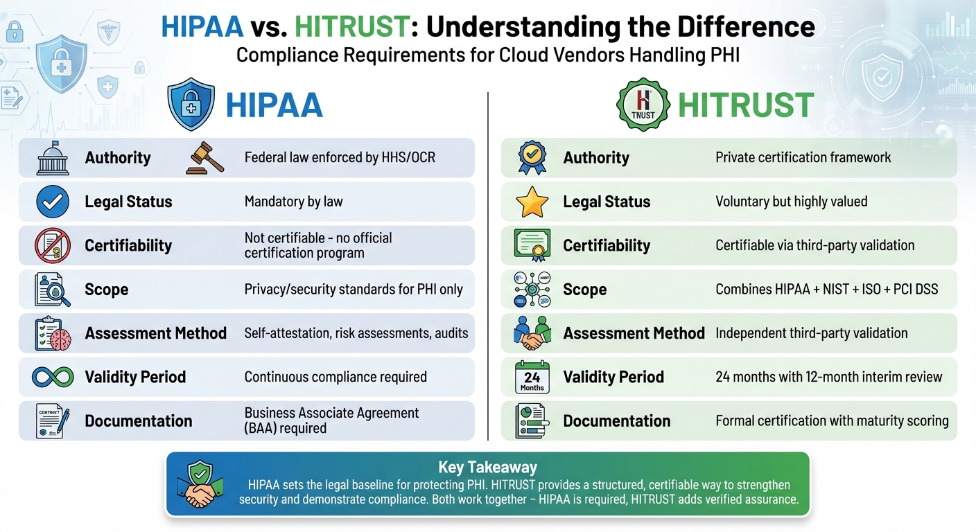 HIPAA vs HITRUST Compliance Framework Comparison Chart