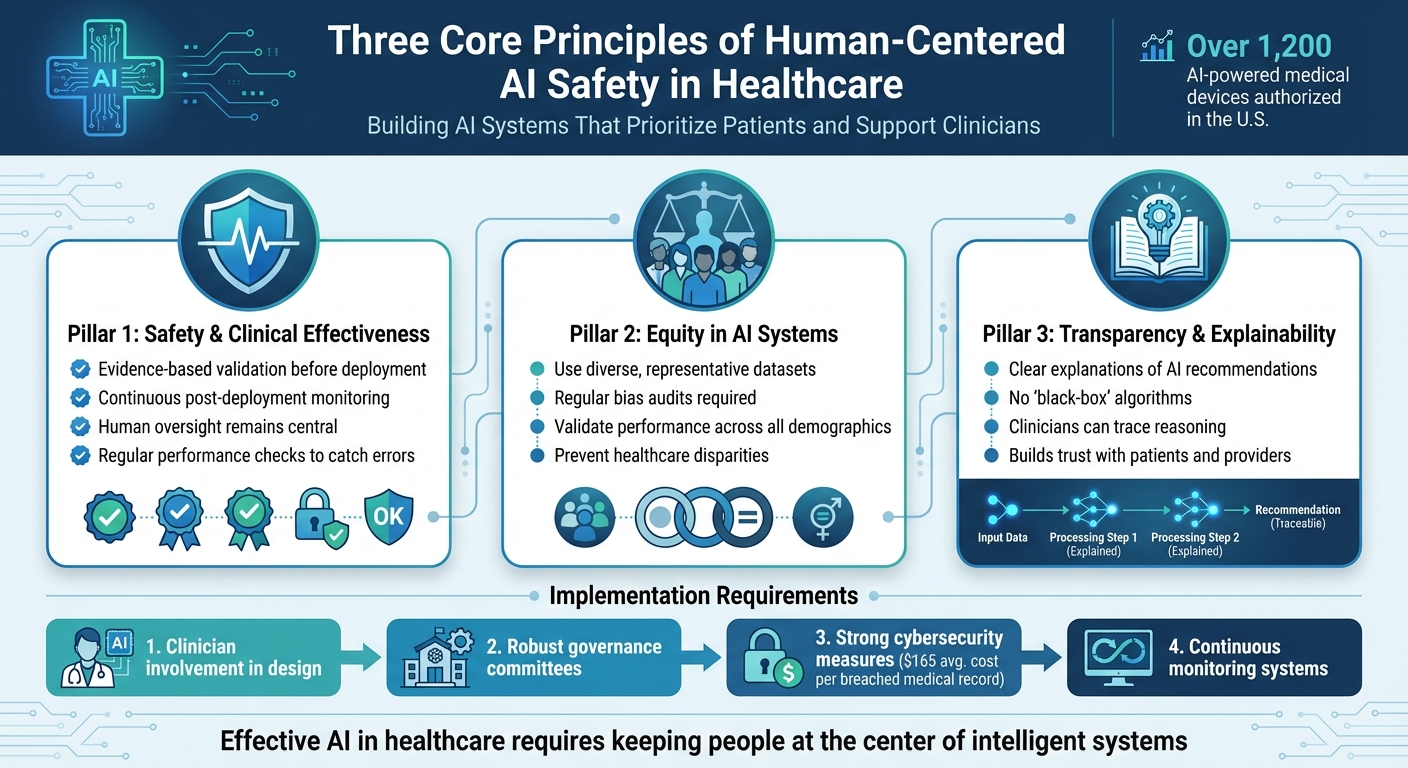 Three Core Principles of Human-Centered AI Safety in Healthcare