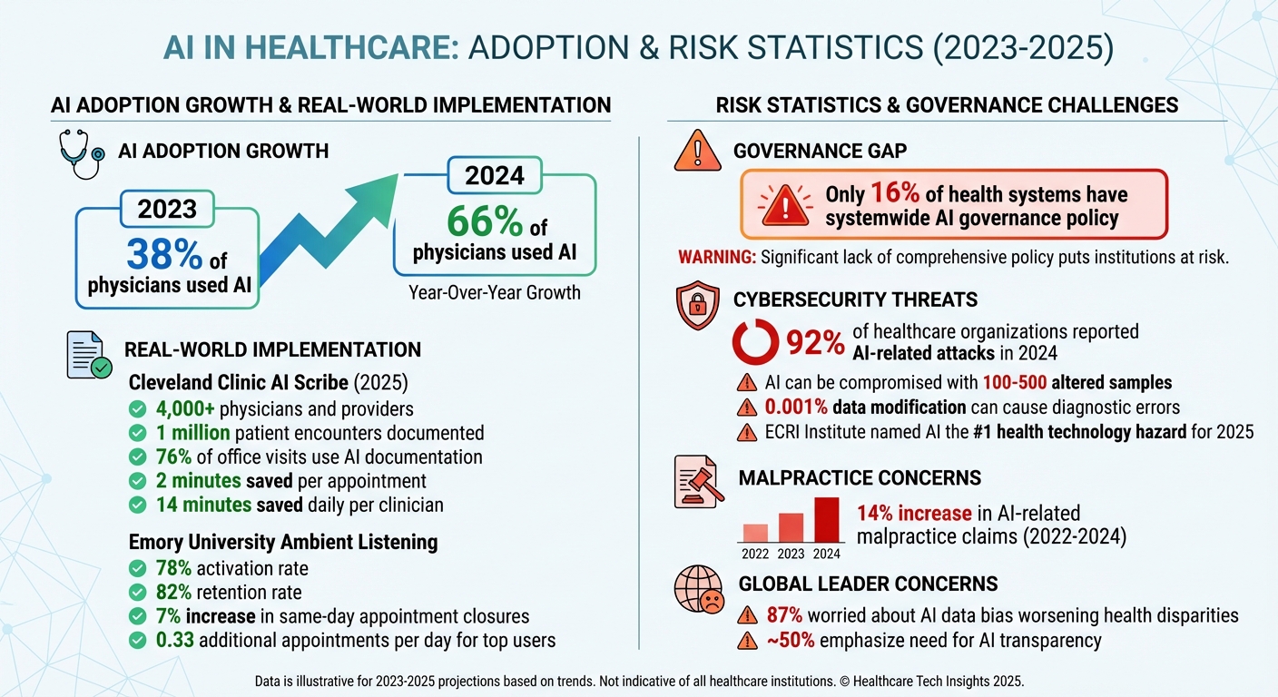 AI Adoption and Risk Statistics in Healthcare 2023-2025