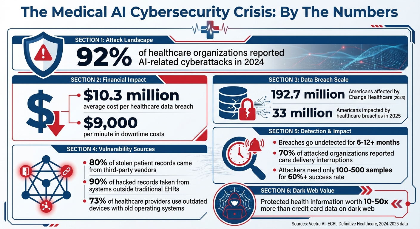 Medical AI Cybersecurity Statistics: Breach Costs, Attack Rates, and Healthcare Impact 2024-2025