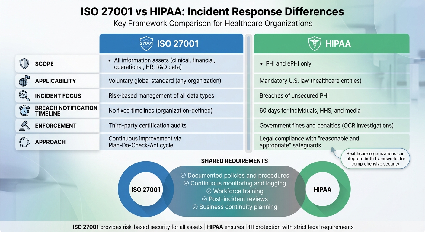 ISO 27001 vs HIPAA Incident Response Requirements Comparison