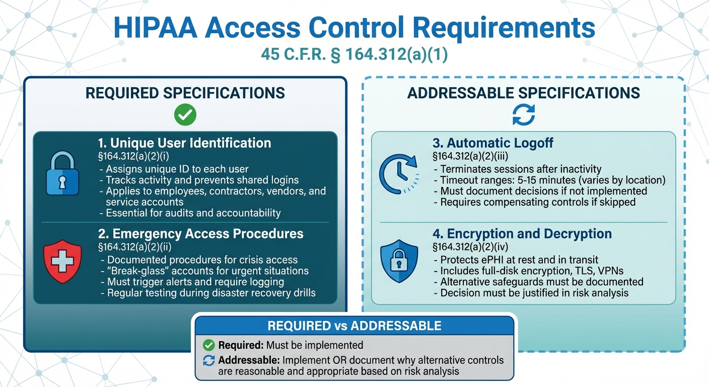 HIPAA Access Control Requirements: Required vs Addressable Specifications