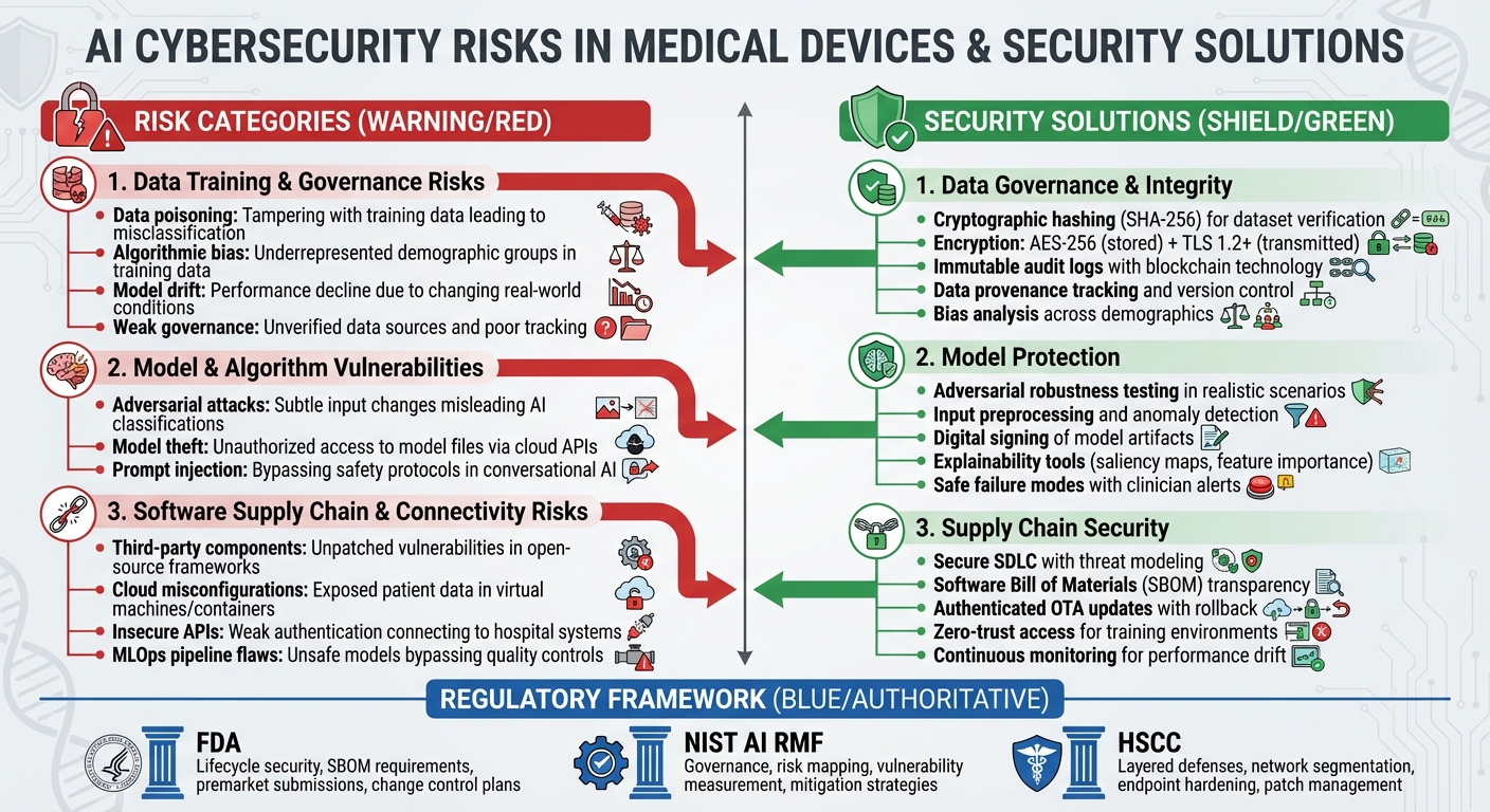 AI Medical Device Security: Risk Categories and Protection Solutions Framework