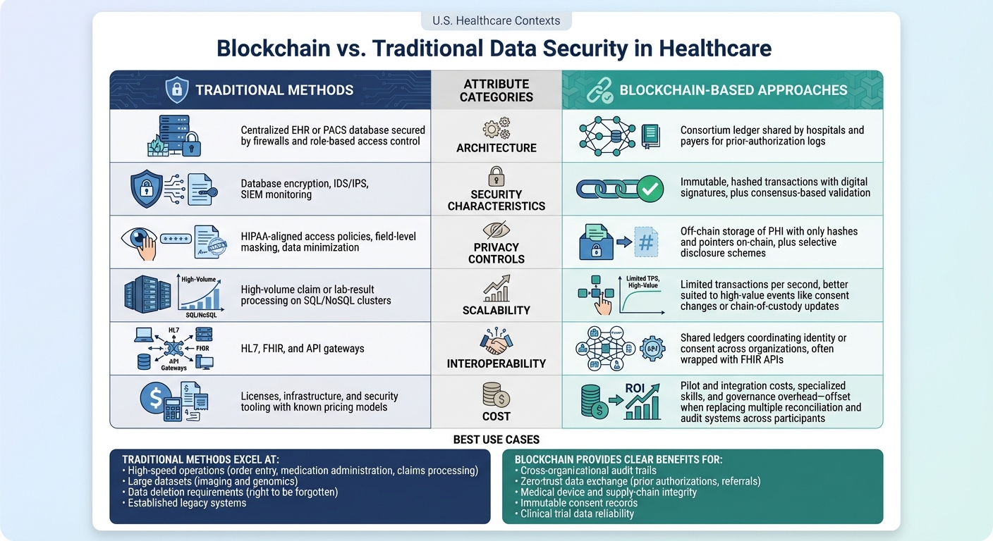 Blockchain vs Traditional Data Security Methods in Healthcare: Key Attributes Comparison