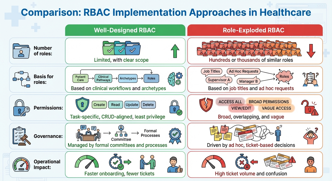 Well-Designed vs Role-Exploded RBAC Systems in Healthcare