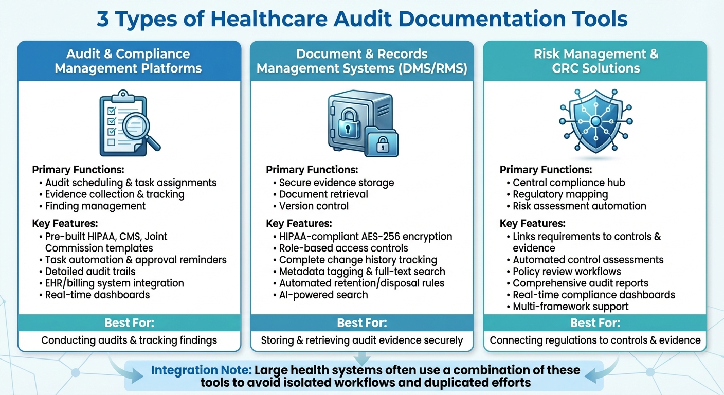 Comparison of Healthcare Audit Documentation Tool Types and Key Features