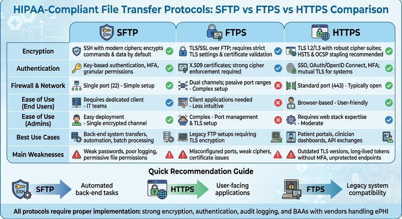 HIPAA-Compliant File Transfer Protocols Comparison: SFTP vs FTPS vs HTTPS