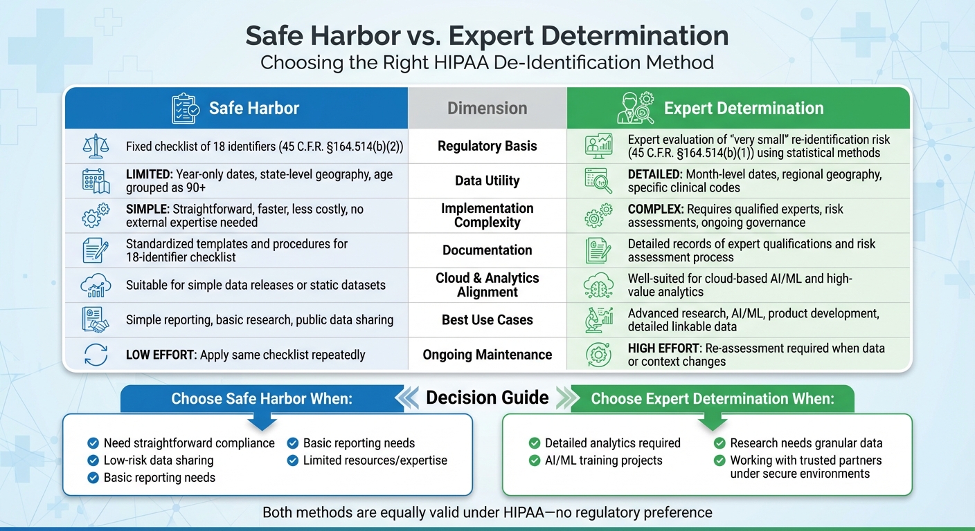 Safe Harbor vs Expert Determination: HIPAA De-Identification Methods Comparison