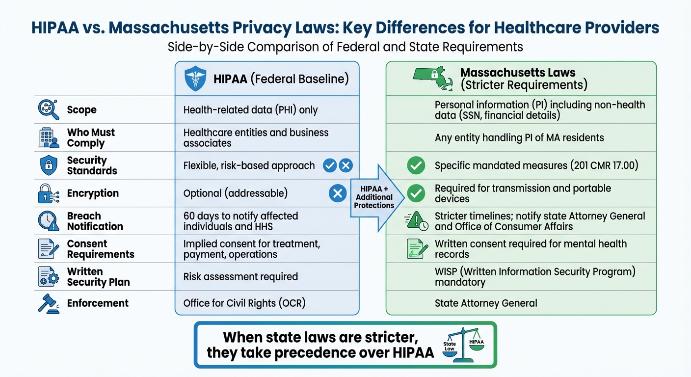 HIPAA vs Massachusetts Privacy Laws Comparison Chart for Healthcare Providers