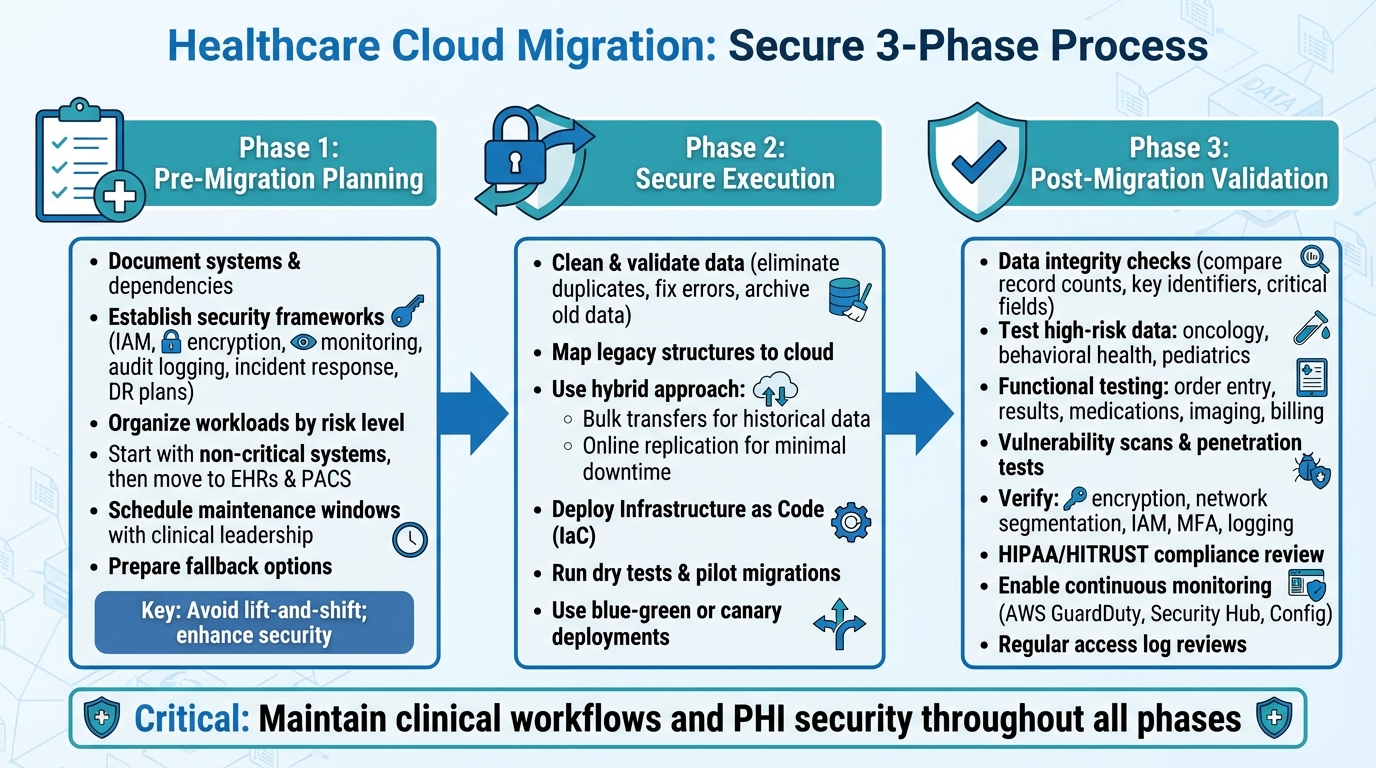 Healthcare Cloud Migration Security: 3-Phase Process for HIPAA Compliance