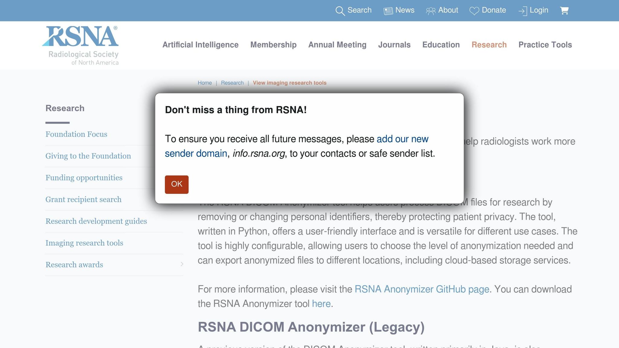RSNA Image Share De-Identifier