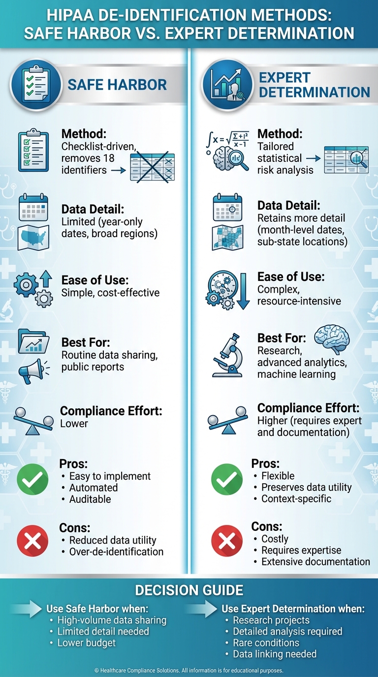 HIPAA Safe Harbor vs Expert Determination Comparison Chart