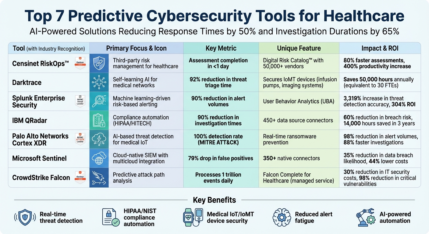 Comparison of 7 Leading Predictive Cybersecurity Tools for Healthcare