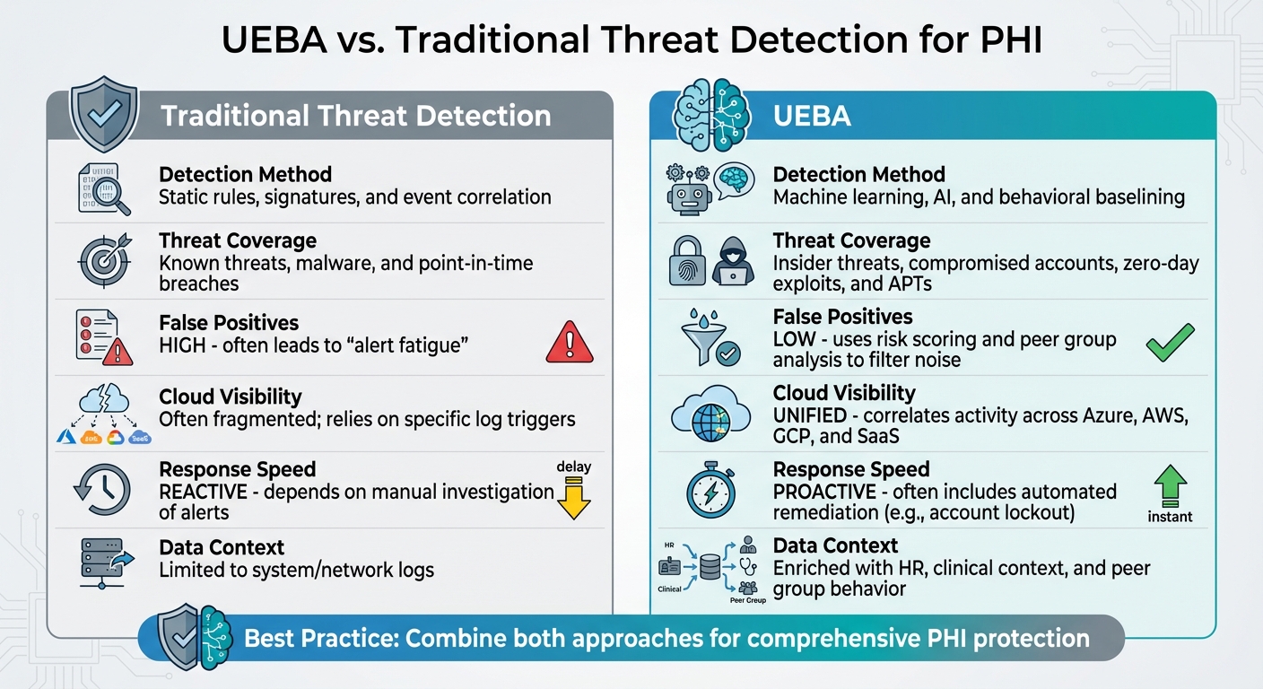 UEBA vs Traditional Threat Detection for PHI: Key Differences Comparison