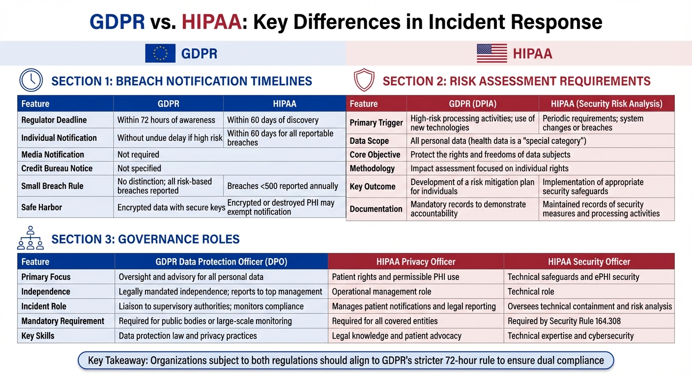 GDPR vs HIPAA Incident Response Requirements Comparison Chart