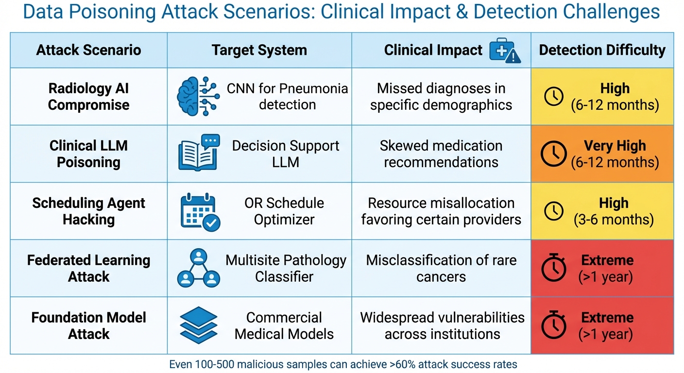 Data Poisoning Attack Scenarios and Clinical Impact in Healthcare AI
