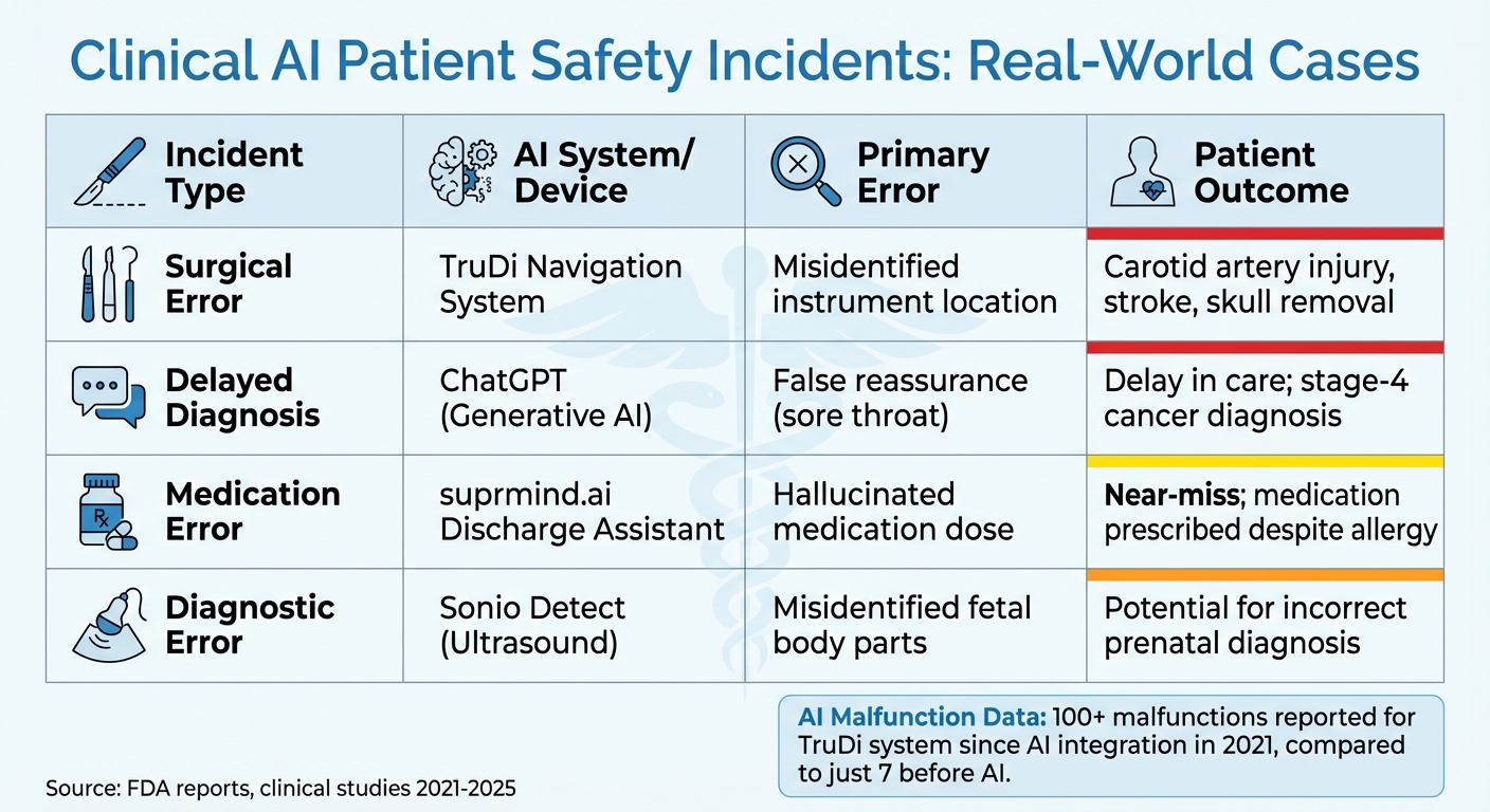 Clinical AI Patient Safety Incidents: Types, Systems, Errors, and Outcomes