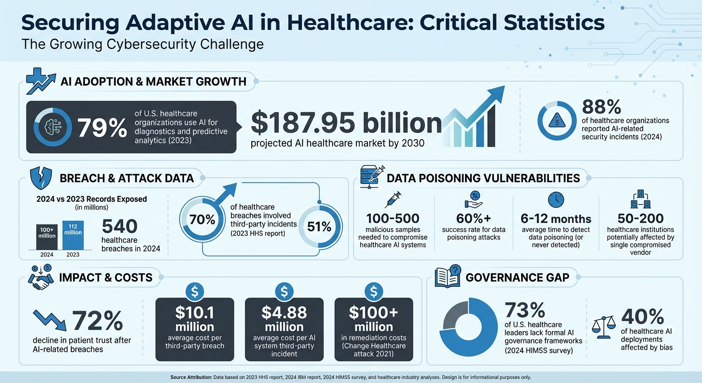 Cybersecurity Risks and Statistics for Adaptive AI in Healthcare 2023-2024