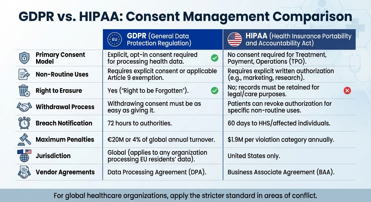 GDPR vs HIPAA Consent Management Comparison Chart