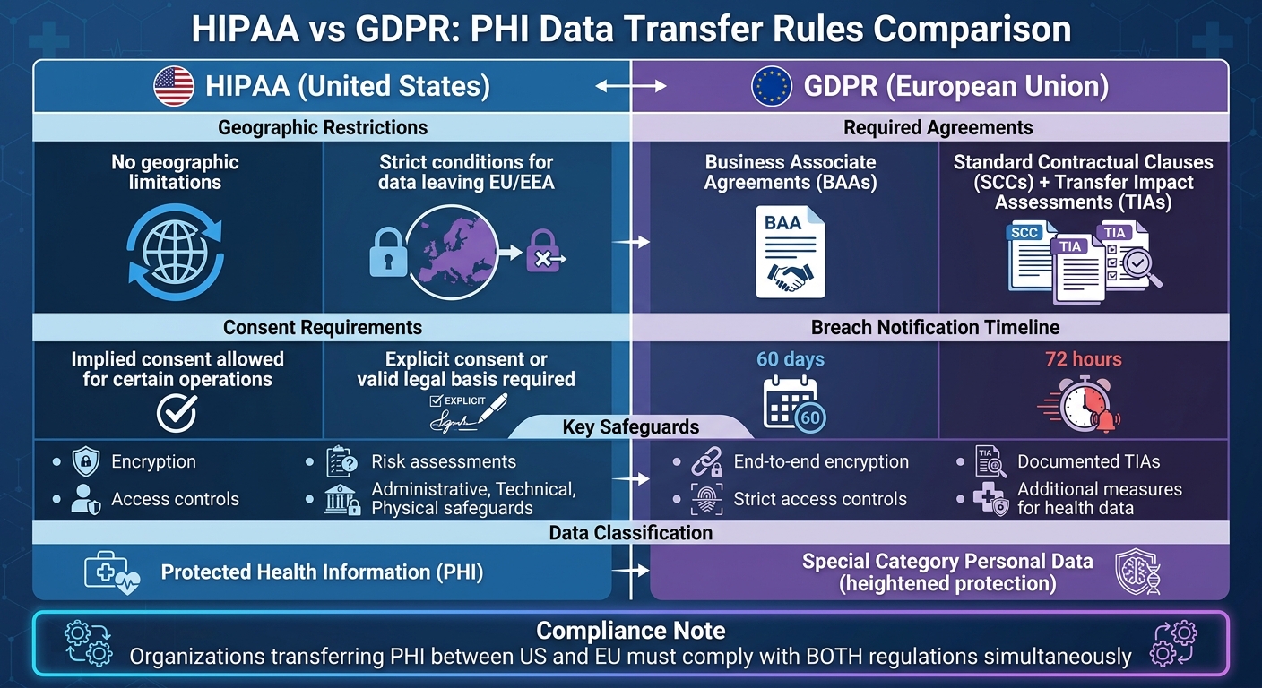HIPAA vs GDPR PHI Transfer Requirements Comparison