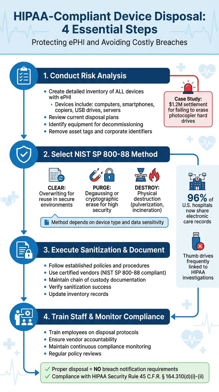 HIPAA-Compliant Electronic Device Disposal Process: 4-Step Framework