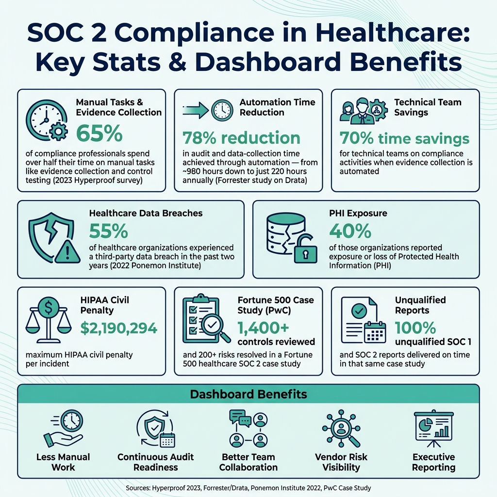 SOC 2 Compliance in Healthcare: Key Stats & Dashboard Benefits
