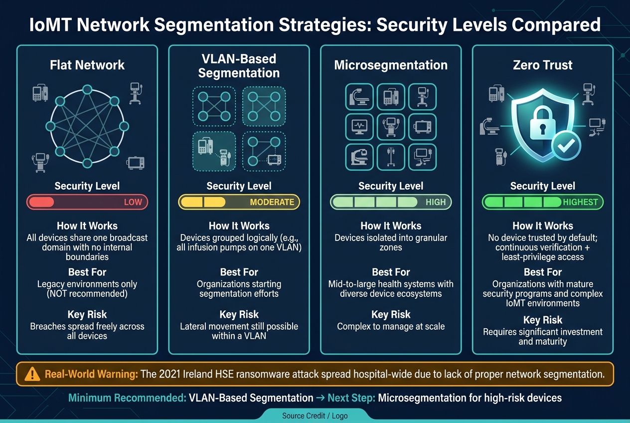 IoMT Network Segmentation Strategies: Security Levels Compared