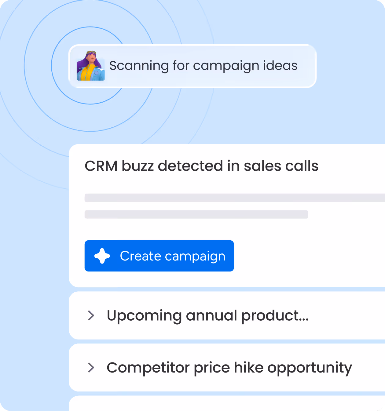 AI-generated CRM summary showing deal status and next steps
