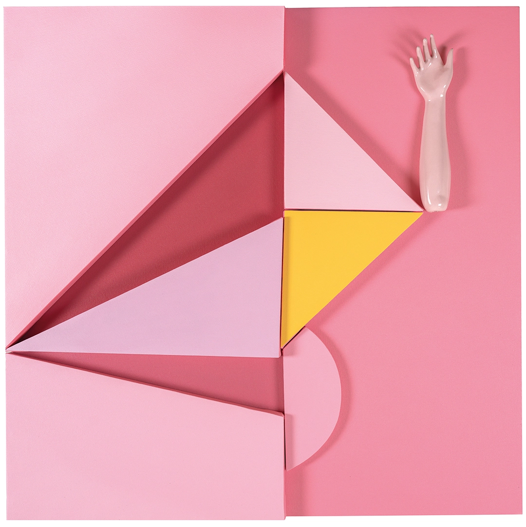 From the Plano y volumen (Plane and Volume) Series: Woman II and I, 2022 Mixed Media, Acrylic, Wood and Ceramic on Canvas | 37½ × 37½ Inches (each)