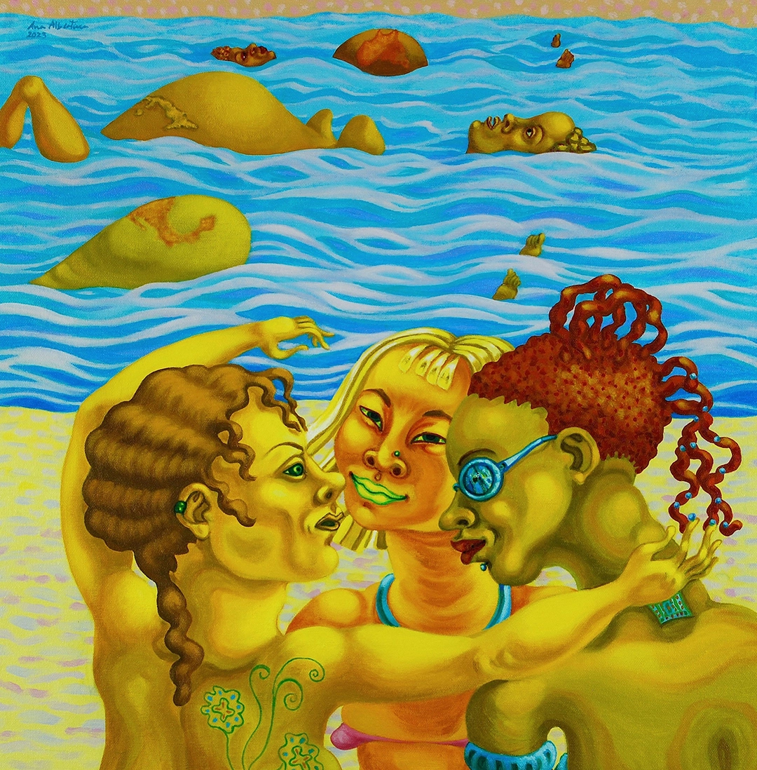 The blue mark on her tattoo, 2024 Acrylic on Canvas | 24 x 24 Inches