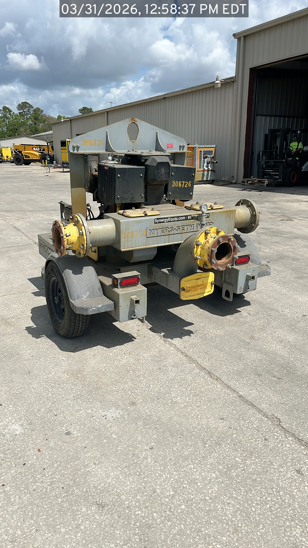 Image of the used 8inch DD Trailer Mount pump offered for sale (view from rear)