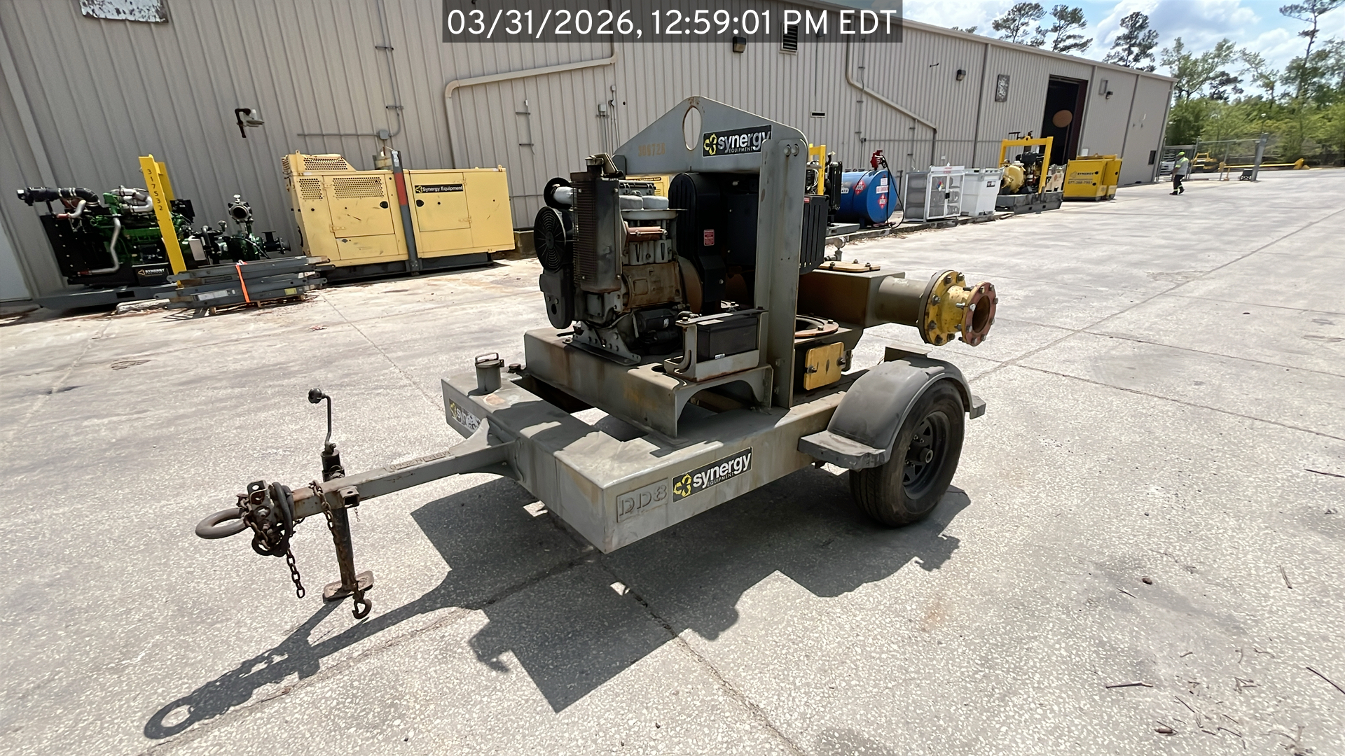 Image of the used 8inch DD Trailer Mount pump offered for sale (angled view from front)