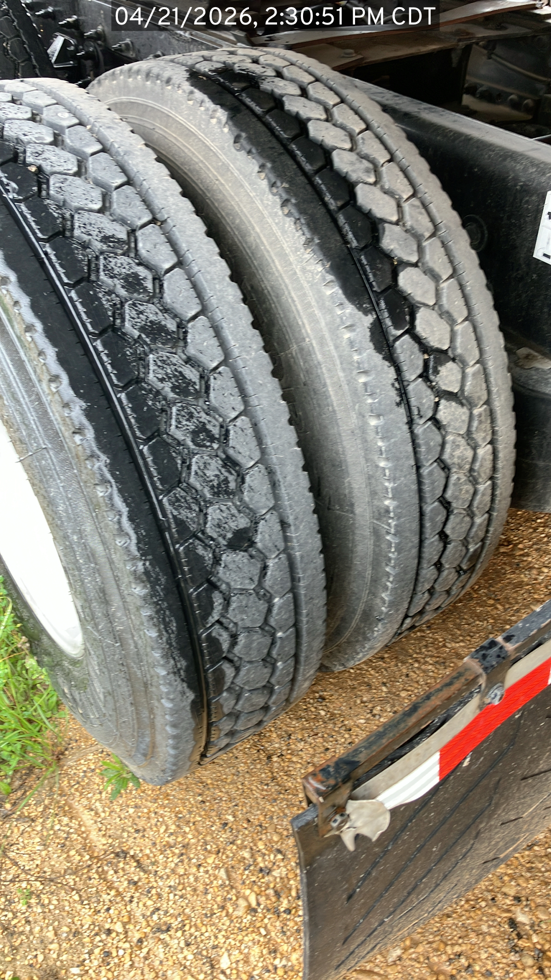 Photo: Closeup of tire tread on the Peterbilt 579 listed for sale.