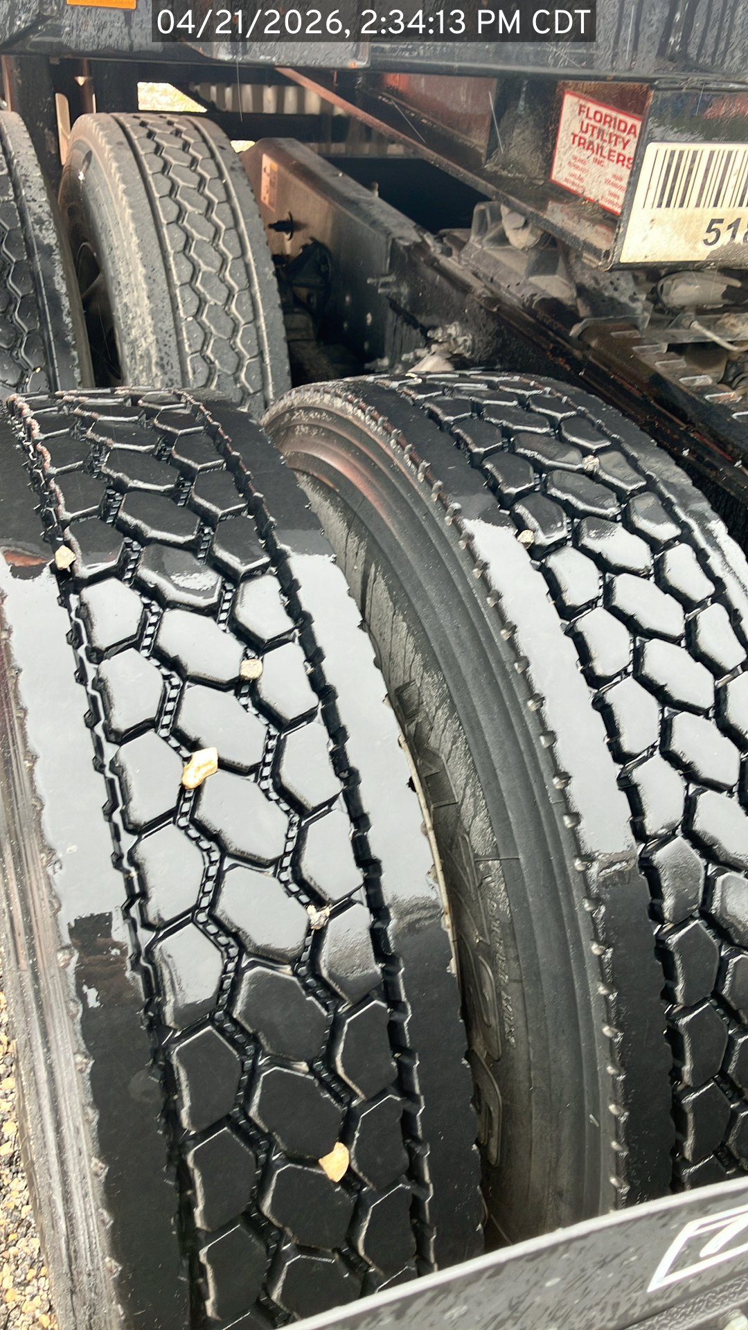 Photo: Closeup of tire tread on the Peterbilt 579 listed for sale.