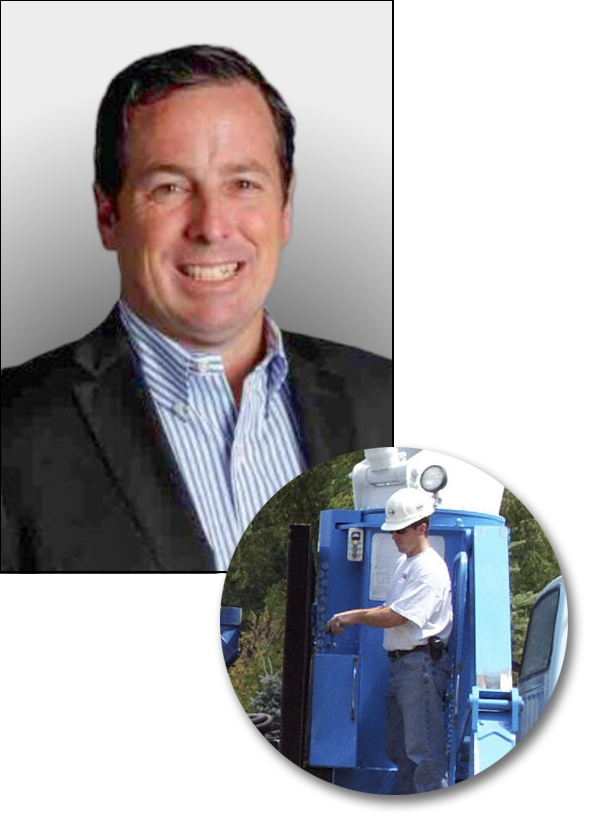 Brian Lenaghan's professional headshot with a nested image of him on the job in his early career.