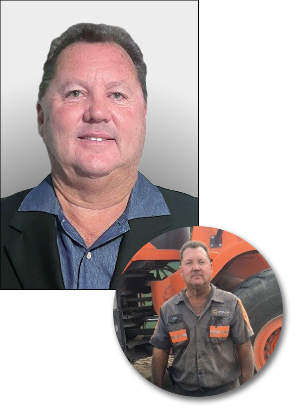 John Brock's professional headshot with a nested image of him on the job in his early career.