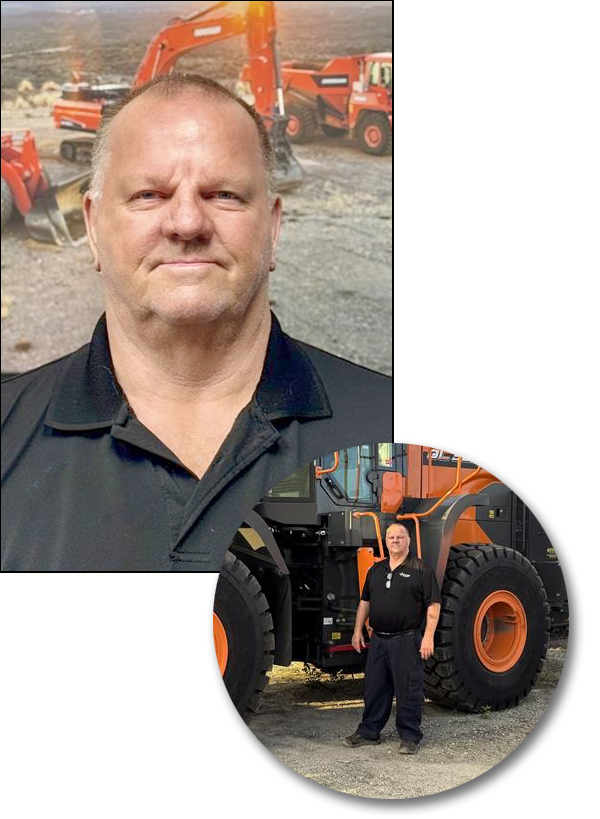 Ted Cyr's professional headshot with a nested image of him on the job in his early career.