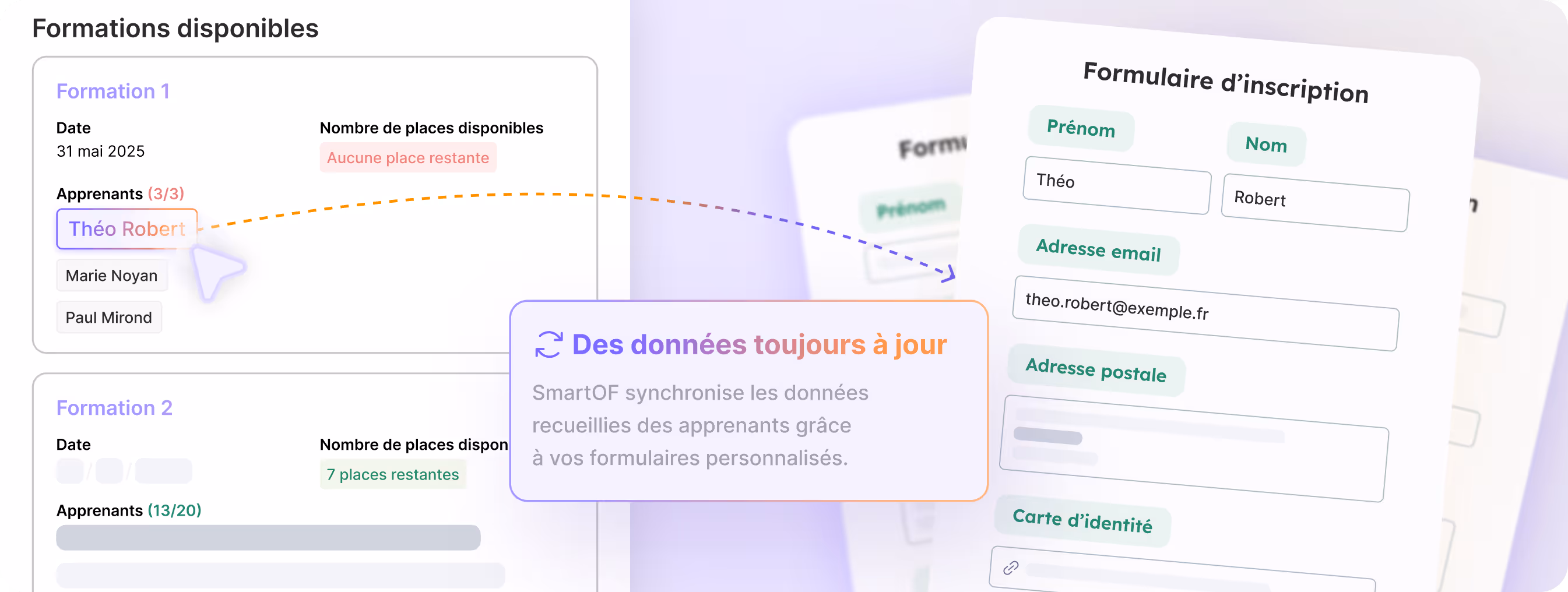 Vue détaillée des données toujours à jour grâce à SmartOF et à sa gestion des inscriptions.