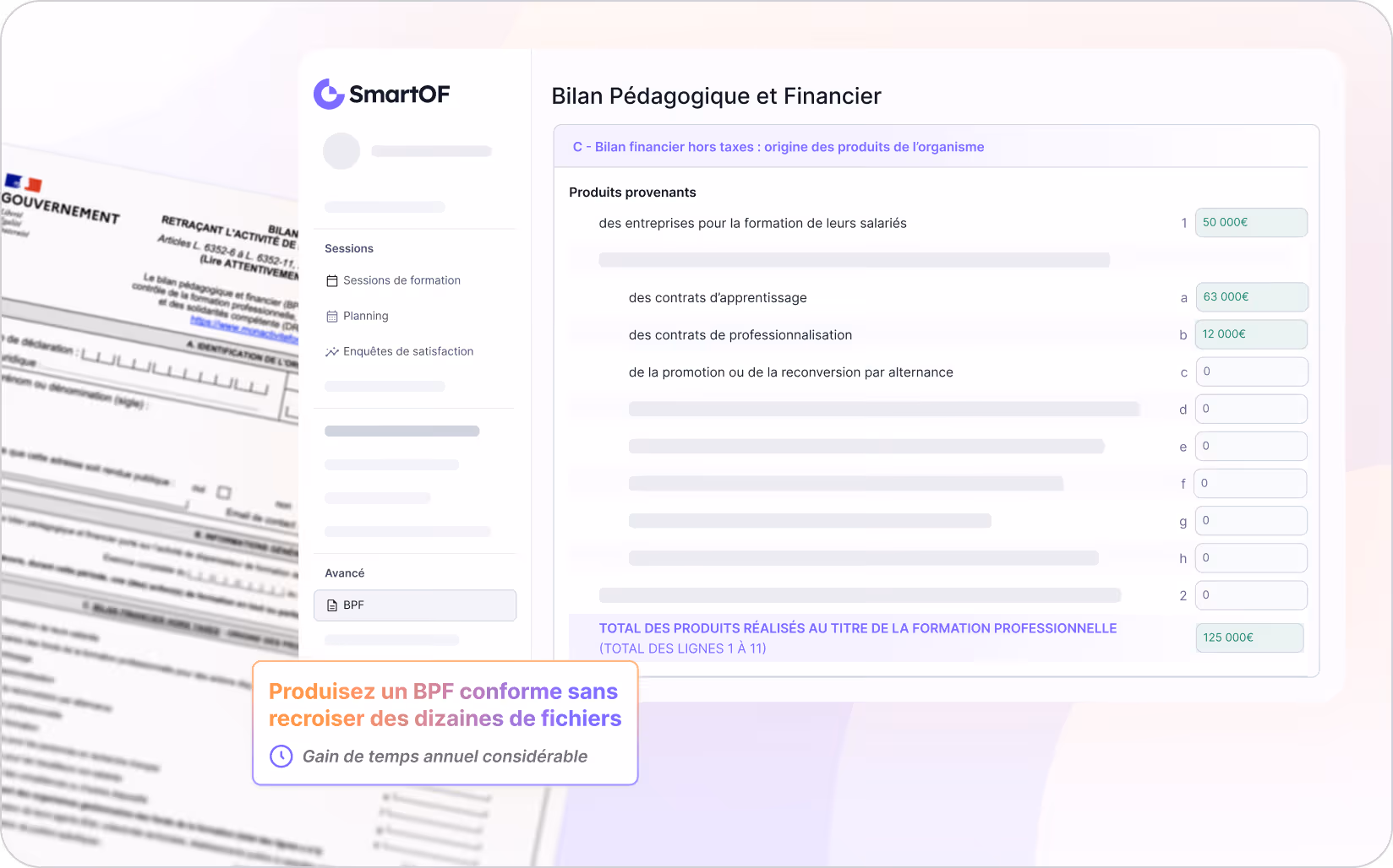 Génération automatique du Bilan Pédagogique et Financier (BPF) dans SmartOF à partir des données de formation et des factures.
