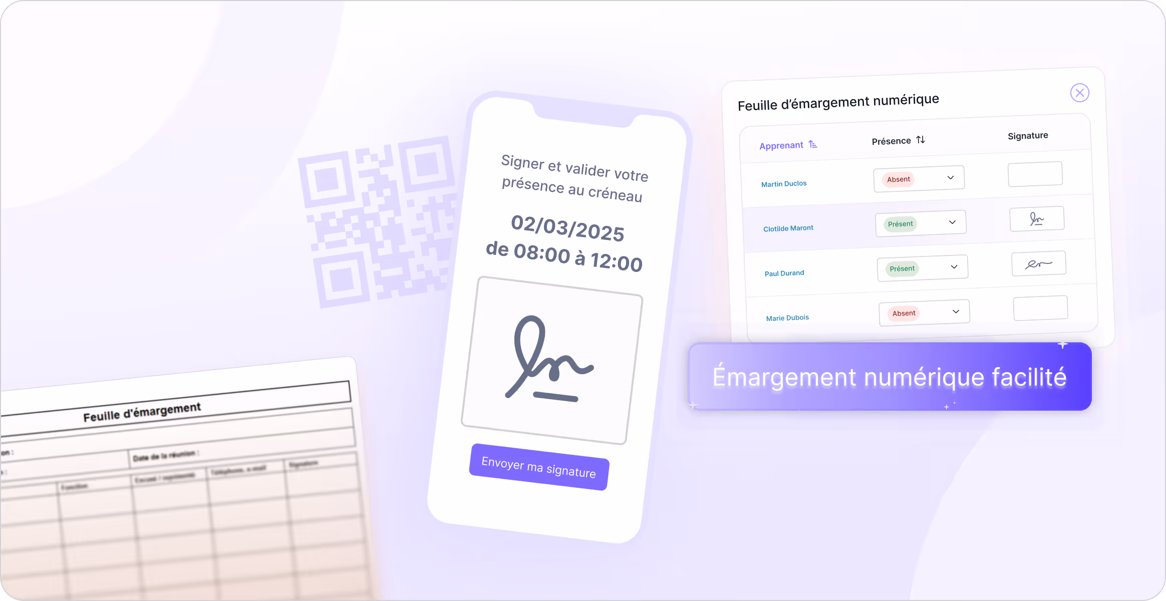 Visuel mettant en avant la solution d'émargements numériques de SmartOF.