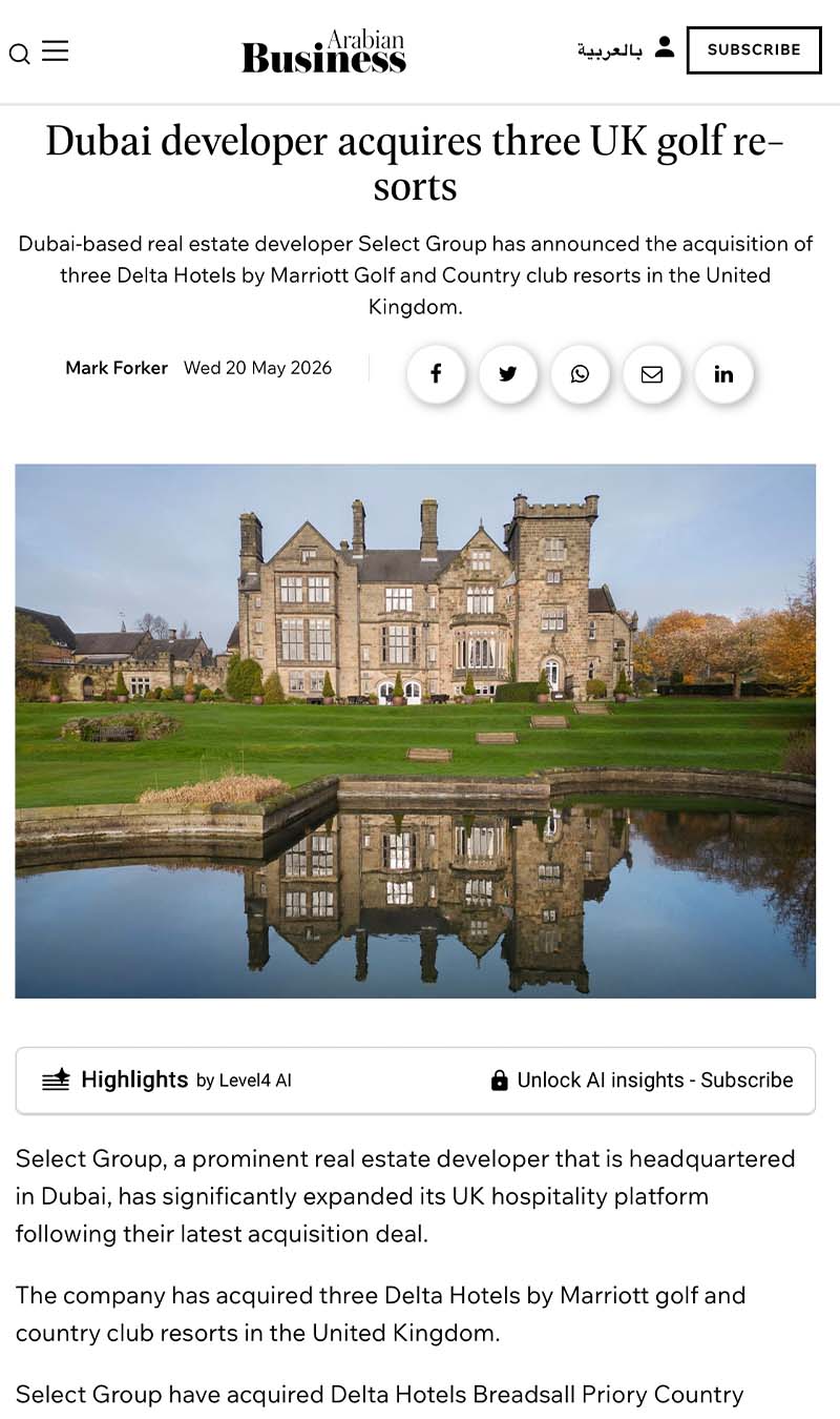 Select Group acquires three UK golf resorts