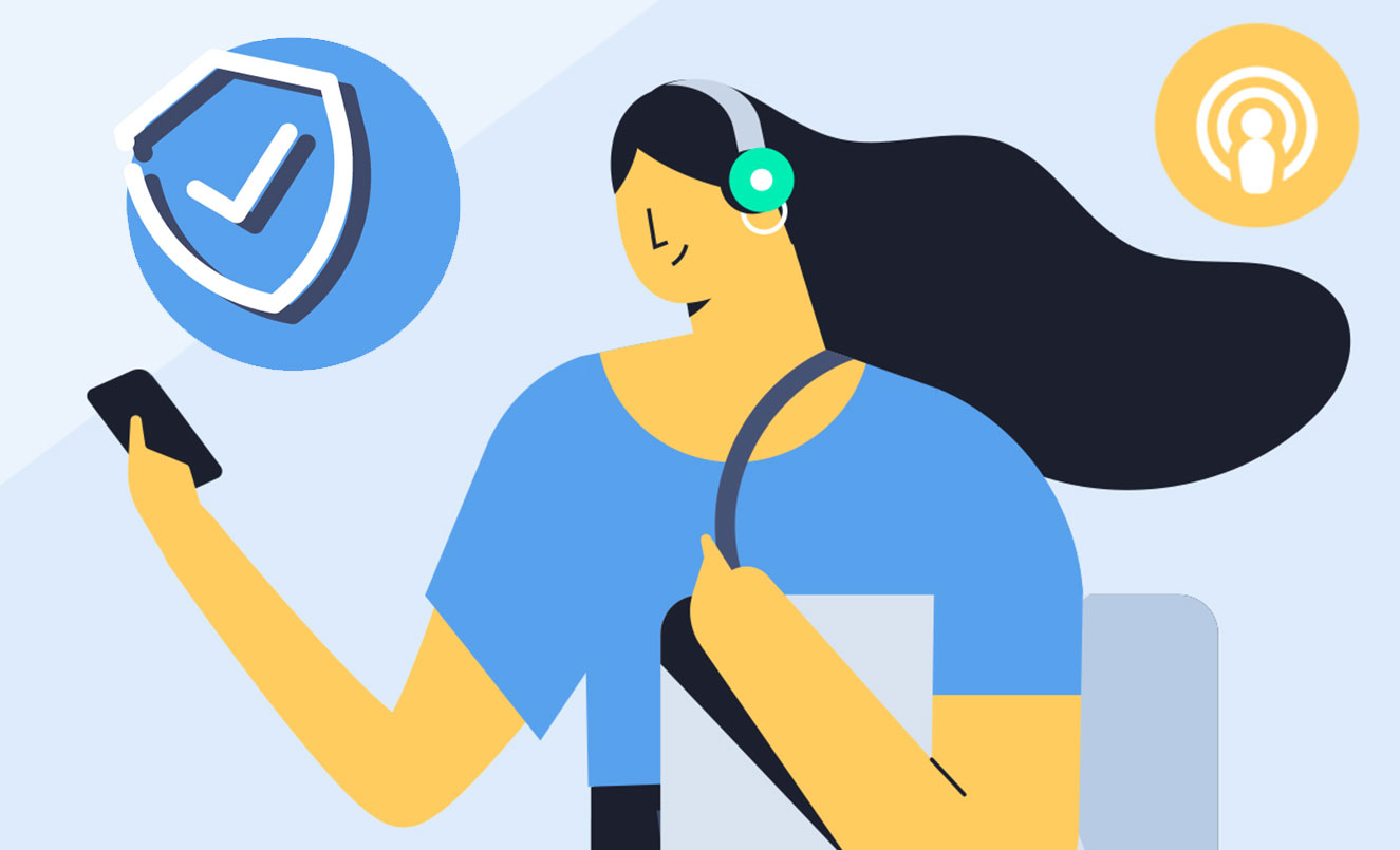 Illustration of girl looking at phone -Acast Case Study