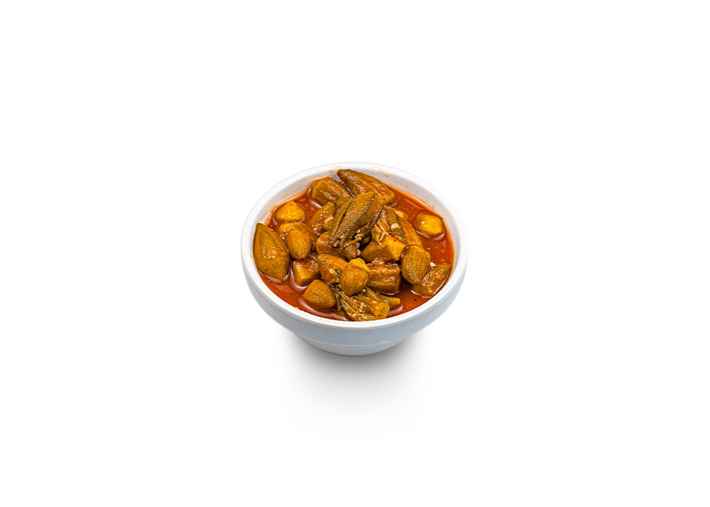 Stewed okra pods in a tomato-based sauce