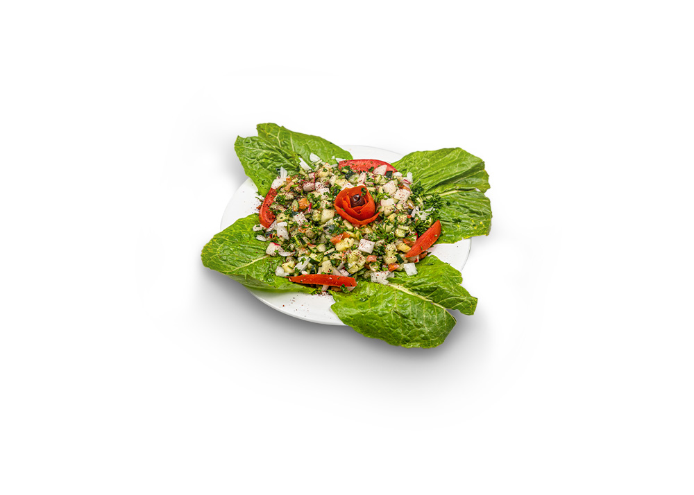 Mixed green salad with crispy fried pita chips and veggies