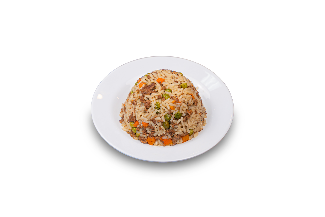 Rice pilaf cooked with browned ground beef and spices