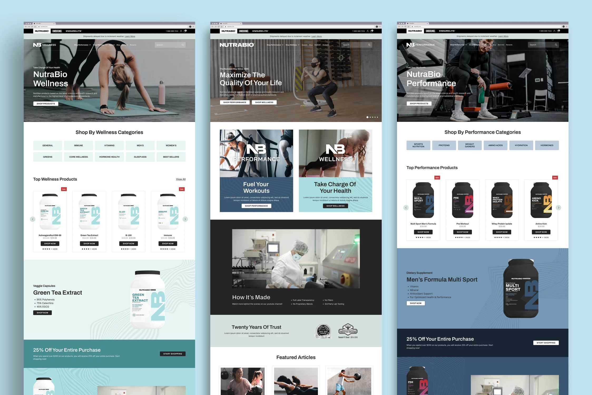 Mobile screenshots of Nutrabio website