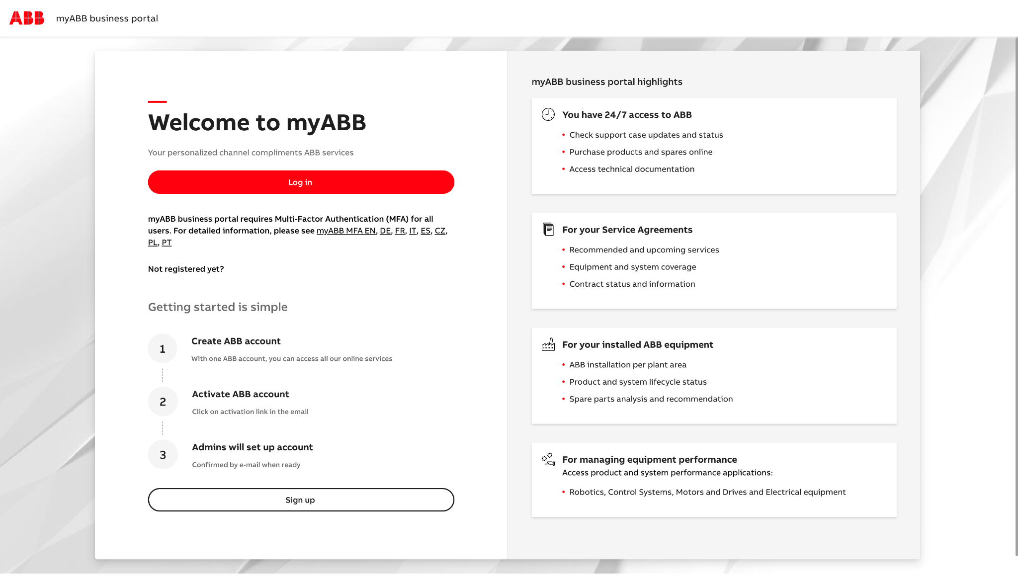 ABB Registration Page Screenshot