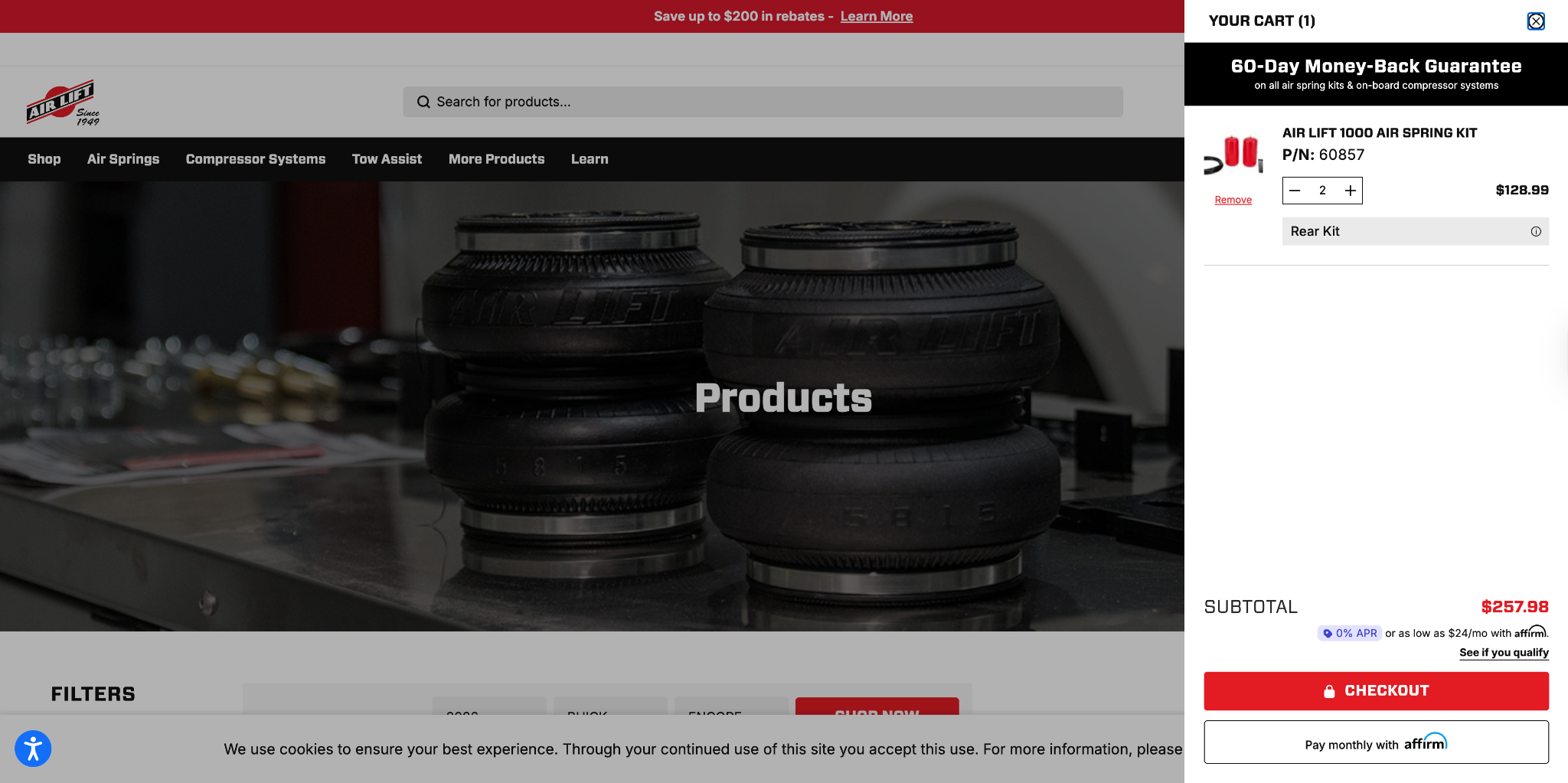 Air Lift Company Checkout Screenshot